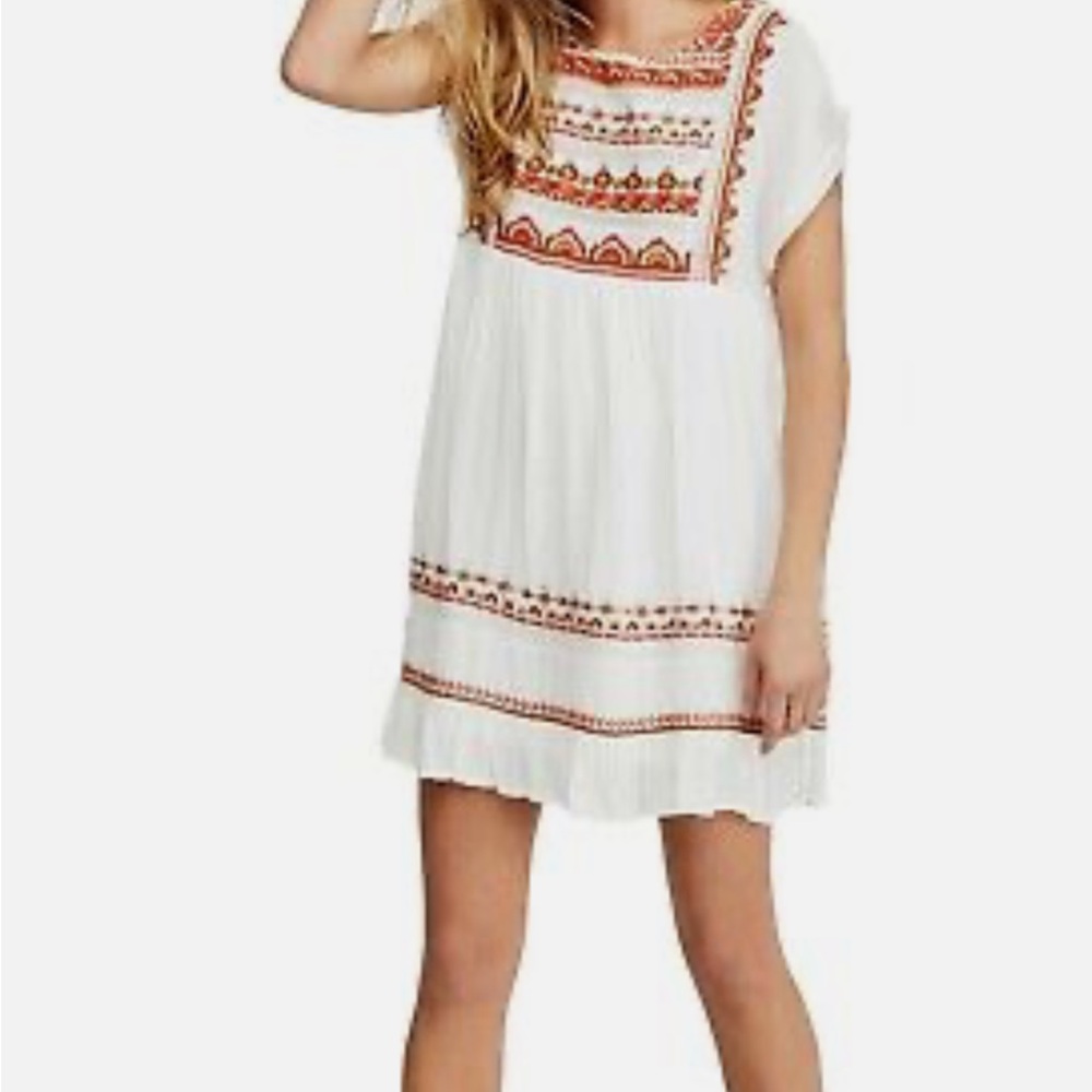 Free People White and Orange Midi Dress